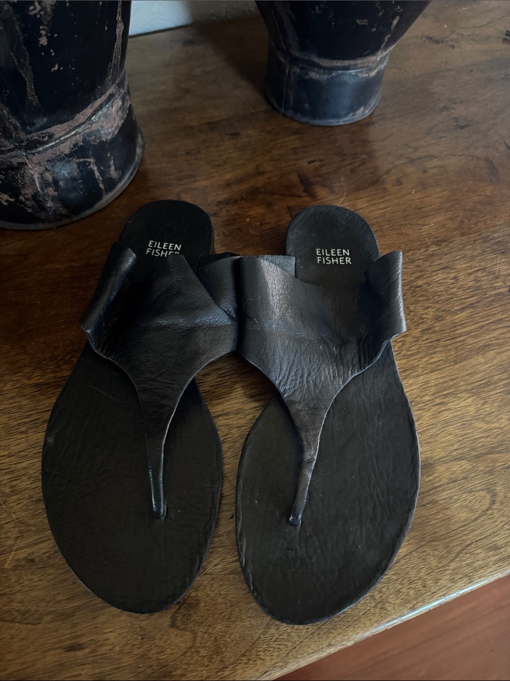Eileen Fisher Black Leather Thong Sandals